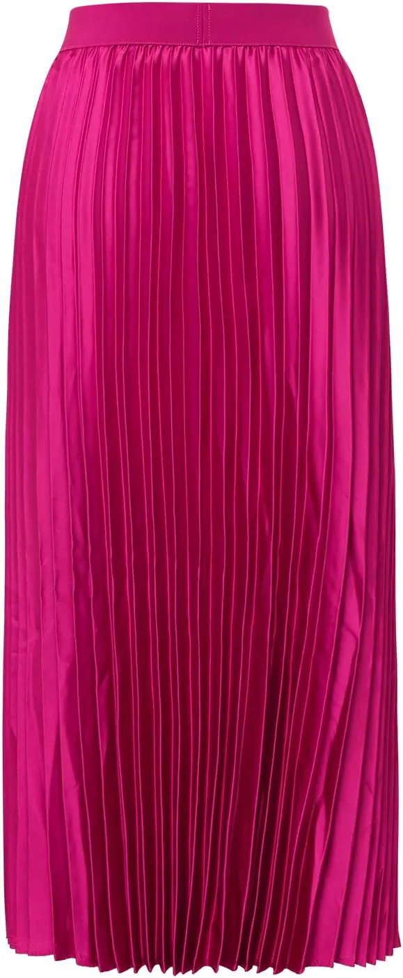 Women's Plus Size High Waist Pleated Midi Skirt Solid Elastic Swing A-line Long Skirts