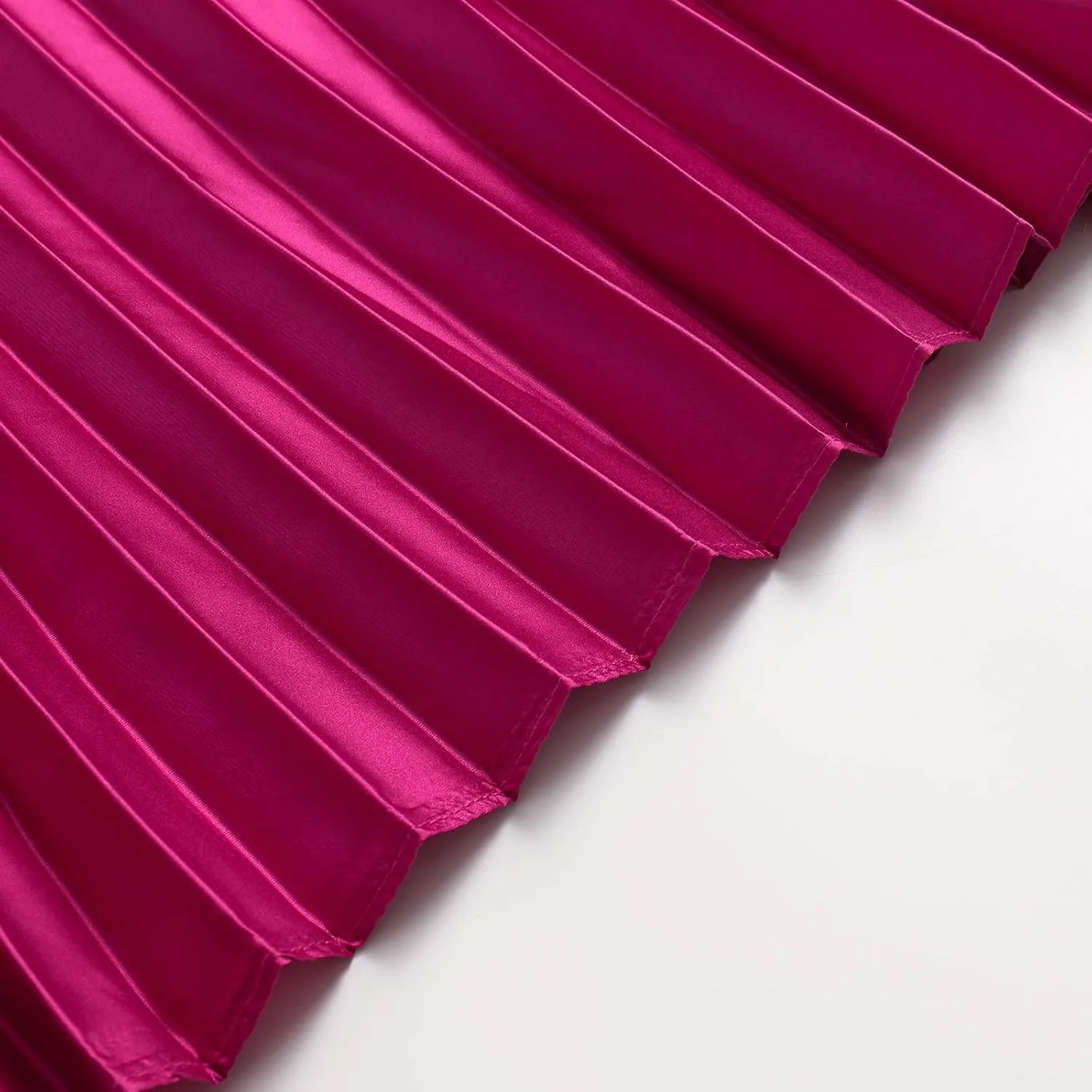 Women's Plus Size High Waist Pleated Midi Skirt Solid Elastic Swing A-line Long Skirts
