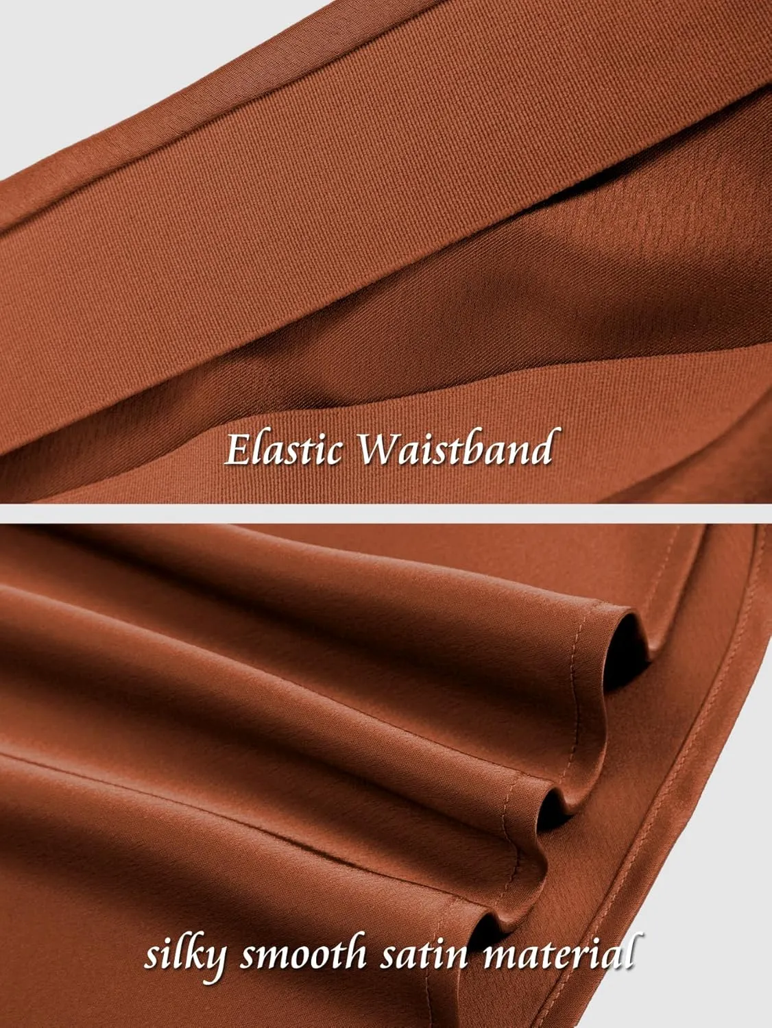 Womens Satin Silk High Waist Slit Midi Skirt Elastic Waistband Midi Skirts for Women