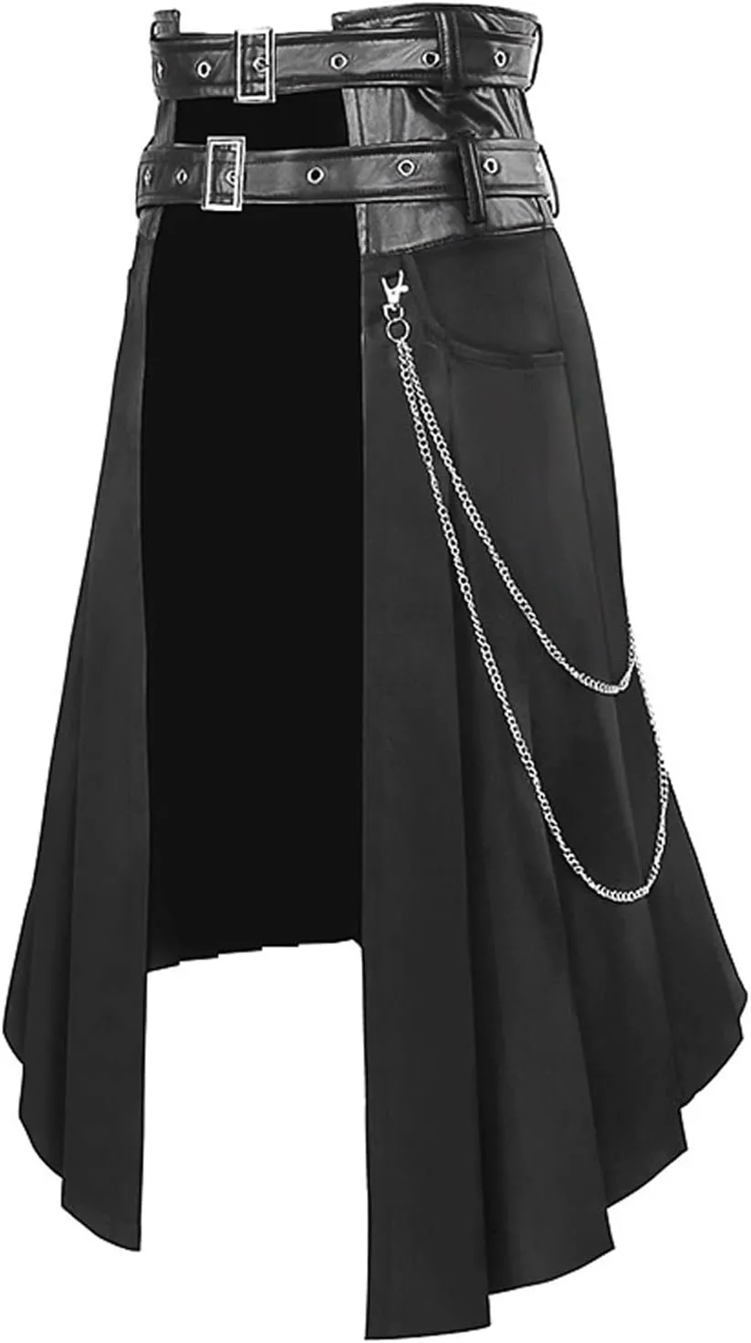 Womens Skirts Medieval Cosplay Punk Maxi Skirt Gothic Sexy Chain Matching Goth Skirts Steampunk Skirt