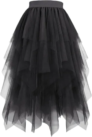 Womens Tulle Skirt A Line Tutu Maxi Skirt High Waisted Fairy Skirts Flowy Bubble Skirt Layered Tiered Midi Skirts