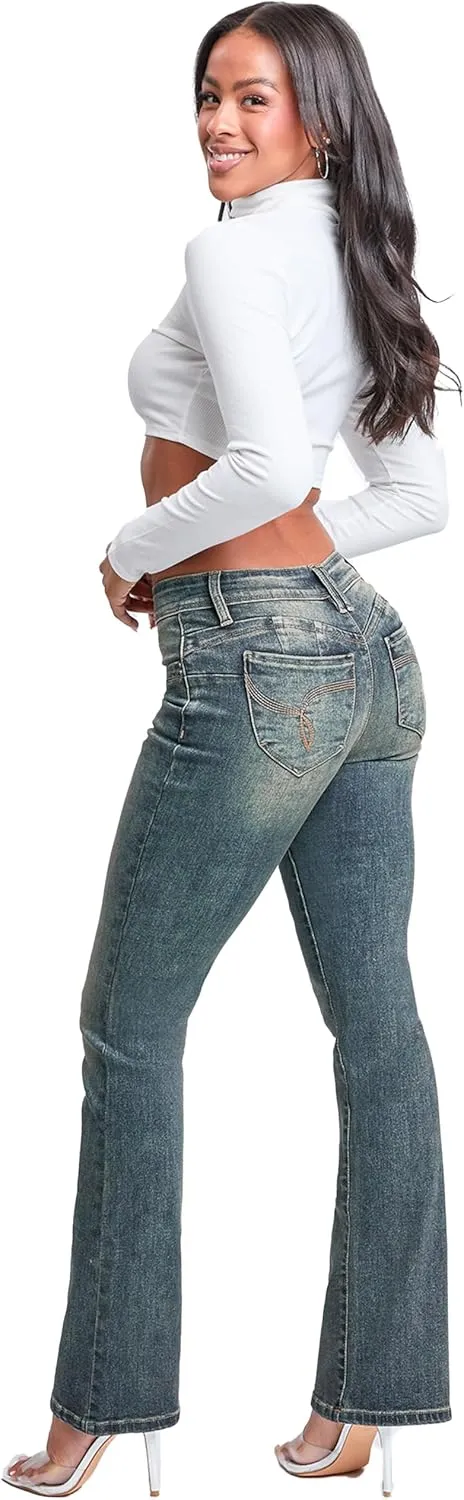 YMI Women's Wannabettabutt Mid Rise Bootcut Jeans