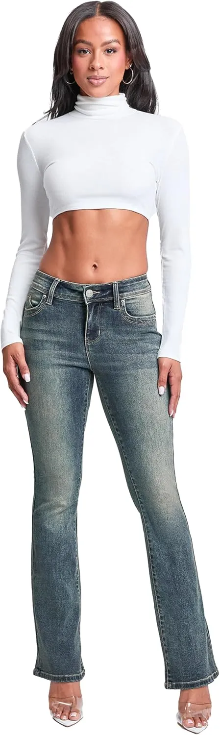 YMI Women's Wannabettabutt Mid Rise Bootcut Jeans