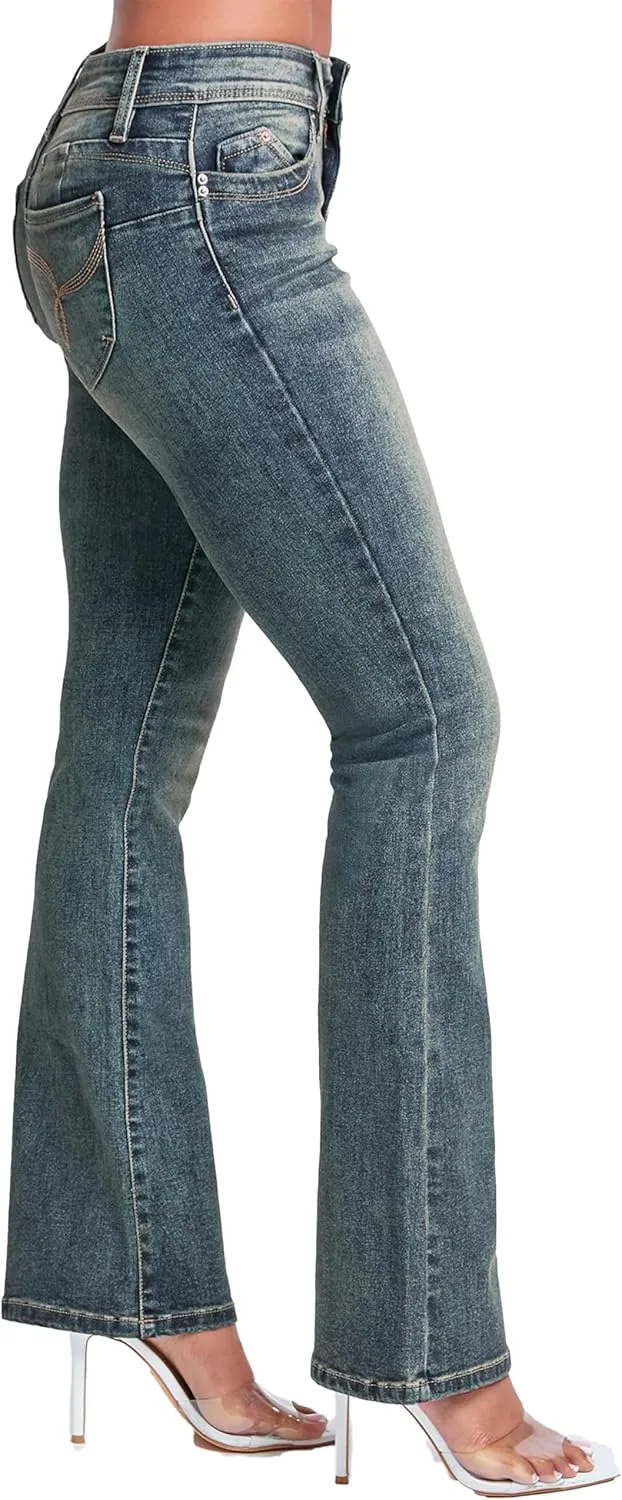 YMI Women's Wannabettabutt Mid Rise Bootcut Jeans