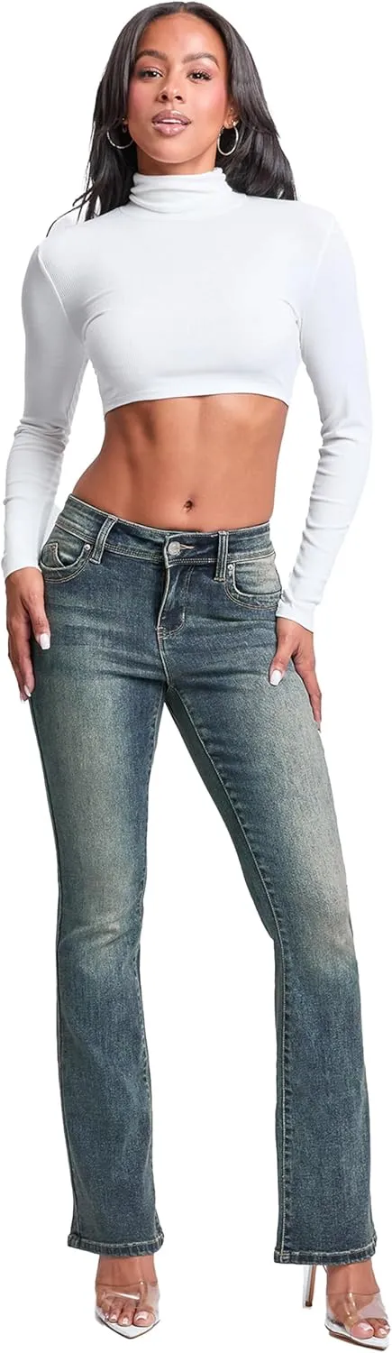 YMI Women's Wannabettabutt Mid Rise Bootcut Jeans
