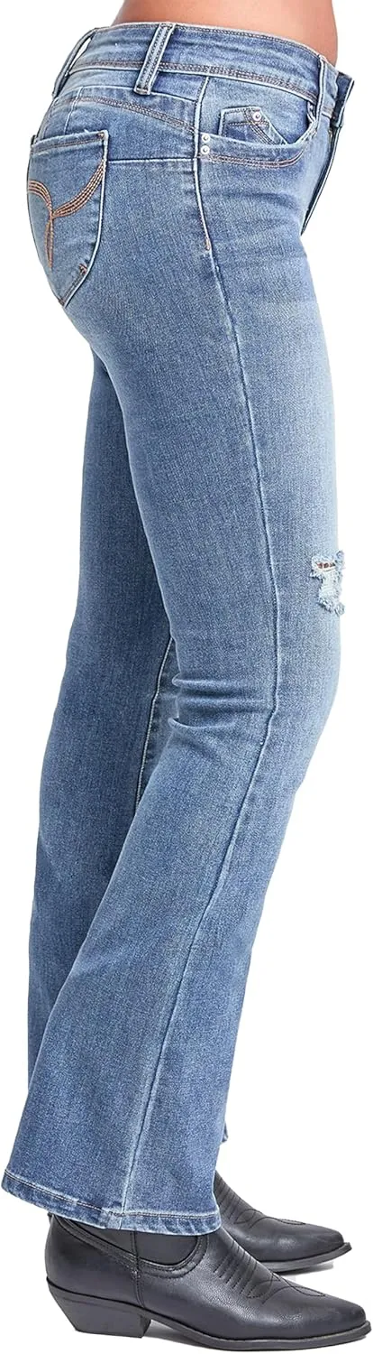 YMI Women's Wannabettabutt Mid Rise Bootcut Jeans