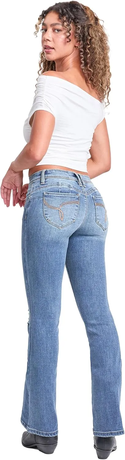 YMI Women's Wannabettabutt Mid Rise Bootcut Jeans