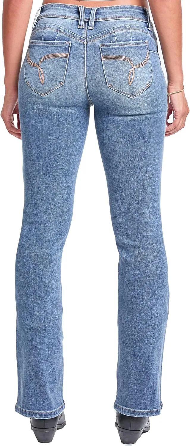 YMI Women's Wannabettabutt Mid Rise Bootcut Jeans