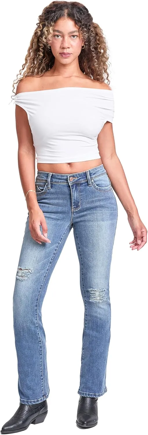 YMI Women's Wannabettabutt Mid Rise Bootcut Jeans