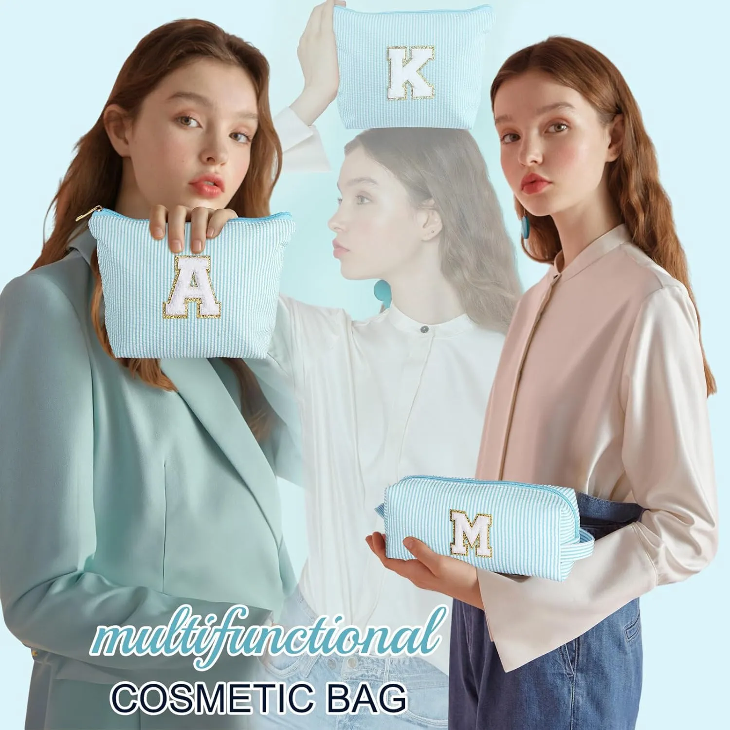 YOOLIFE Initial Makeup Bag for Women - Teen Girl Gifts Trendy Stuff Monogram Cute Makeup Bags Make Up Case for Women Her Best Friend Friendship Sister Teacher, Personalized Birthday Gifts H